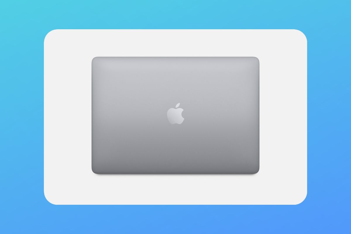 Oberhead view of the MacBook Pro 13 2022 over a gradient blue background