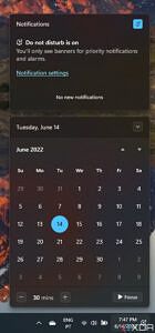 Notification Center in Windows 11 with Do not Disturb enabled