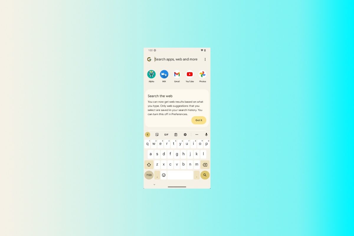 Pixel Launcher's search bar shown on a gradient background
