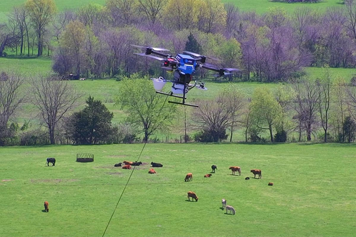 AT&T 5G drone in the cow field