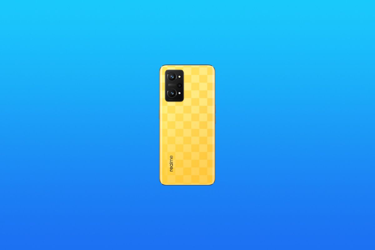 Realme GT Neo 3T shown on a solid blue background