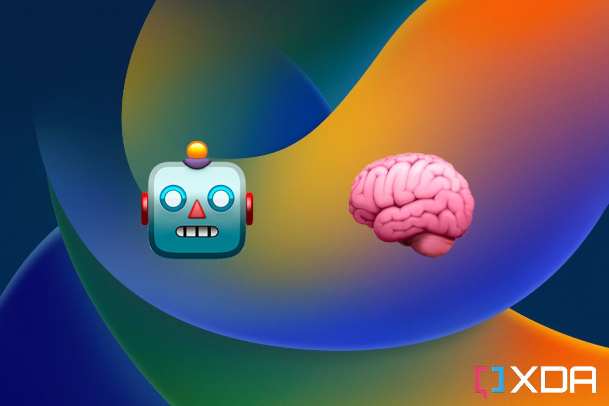 Robot and Brain emoji on iOS 16 wallpaper
