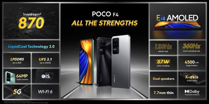 Screenshot from Poco F4 launch event showcasing its specs.