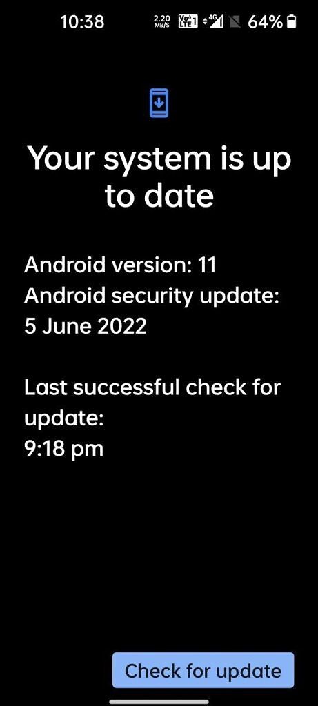 Screenshot of June 2022 security patches on OnePlus Nord CE 2.