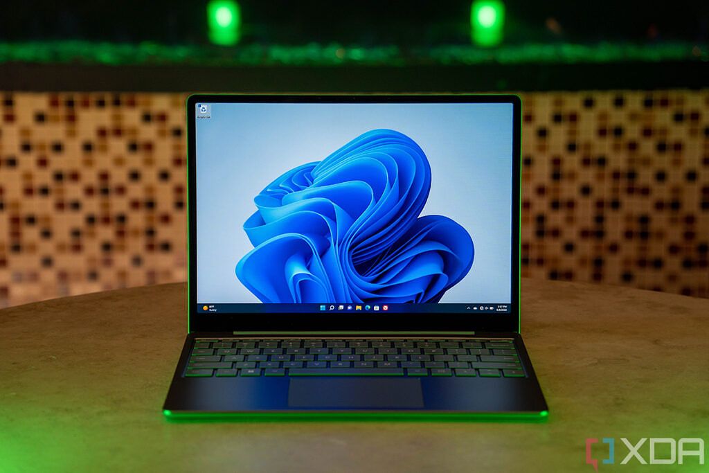 Sage Surface Laptop Go 2 with green lighting
