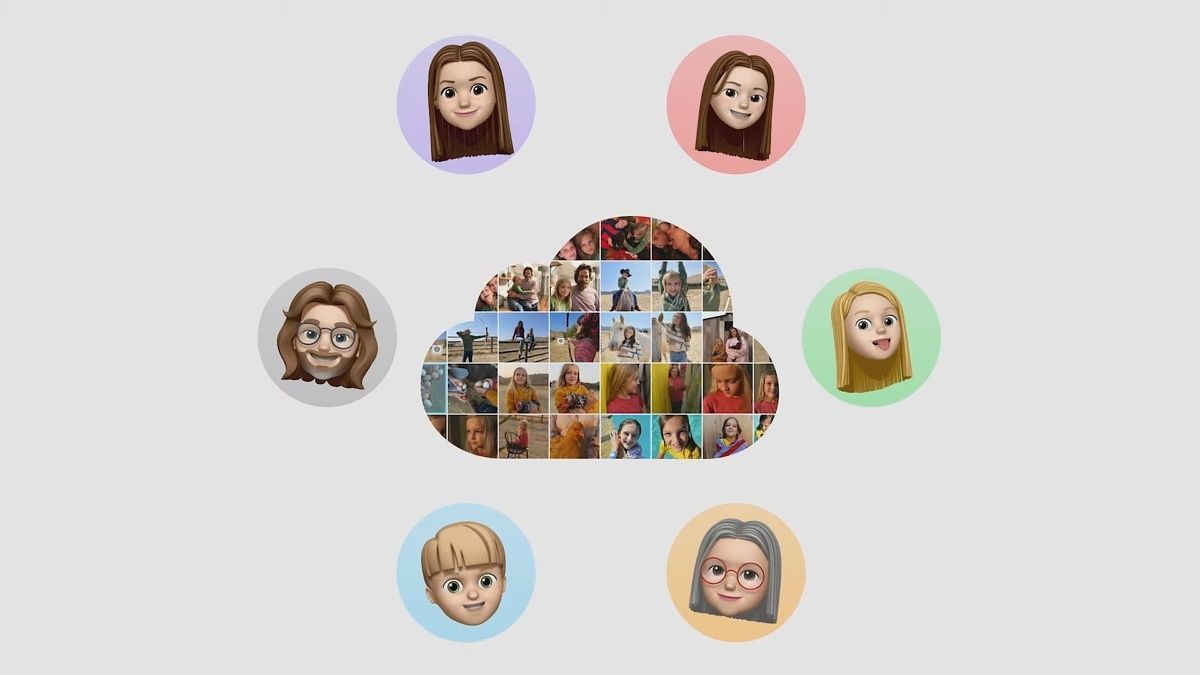 Apple photo sharing showing multiple family member icons.