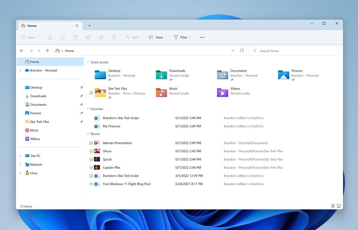 Windows 11 File Explorer with Tabs and new navigation pane