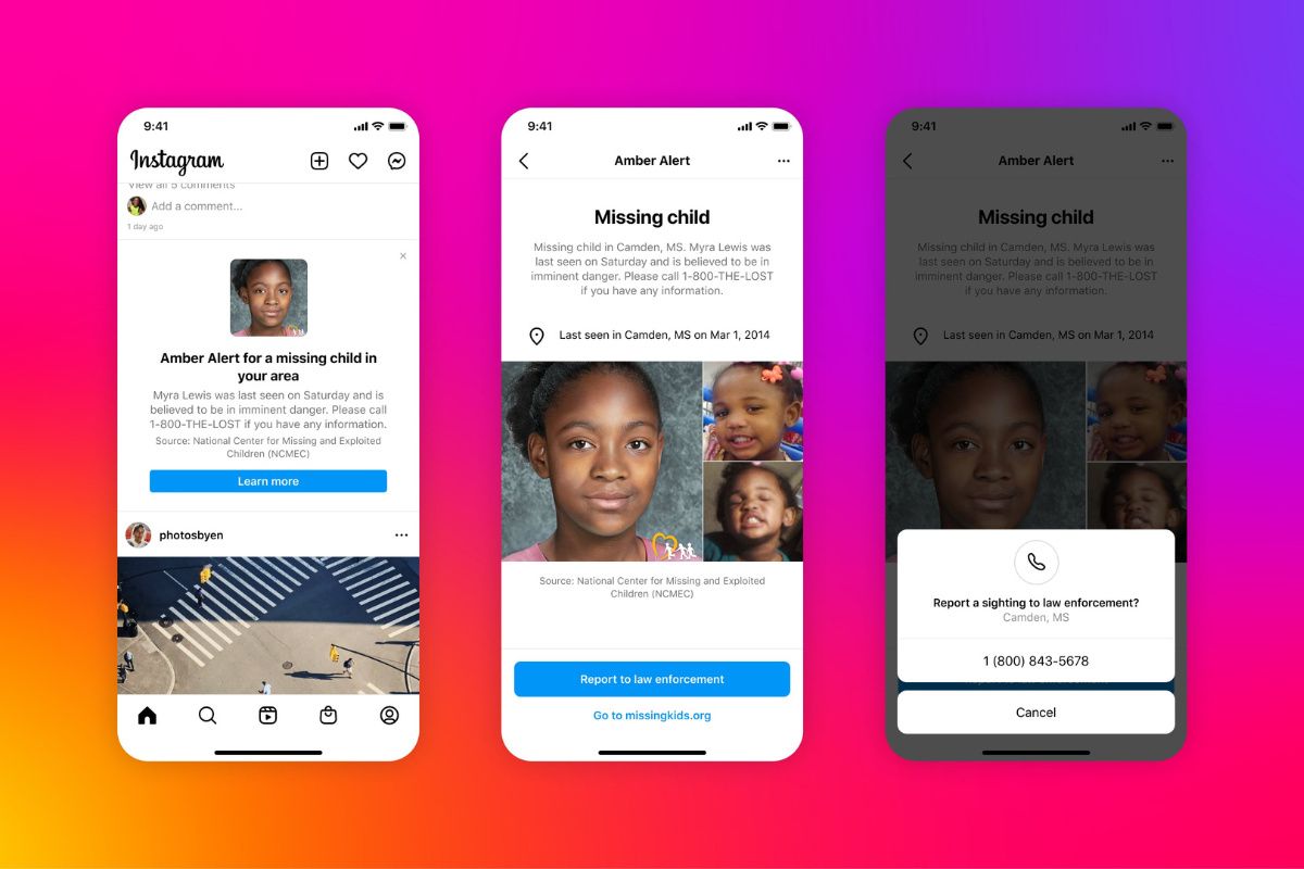 Instagram Amber Alert graphical interface and demo
