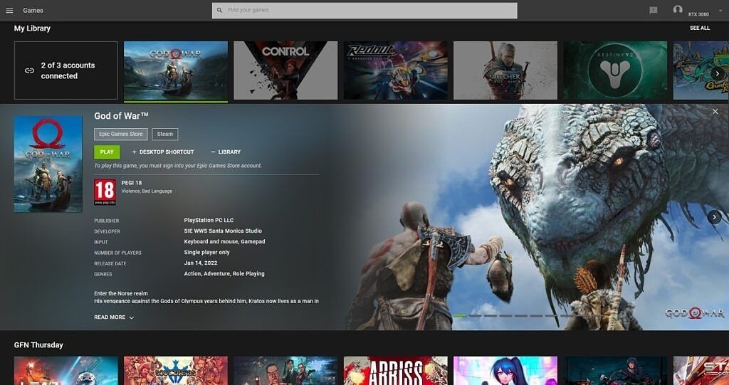 God of War on Nvidia GeForce Now