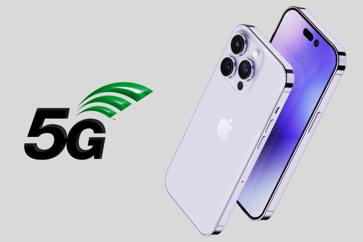 Apple iPhone next to the 5G logo