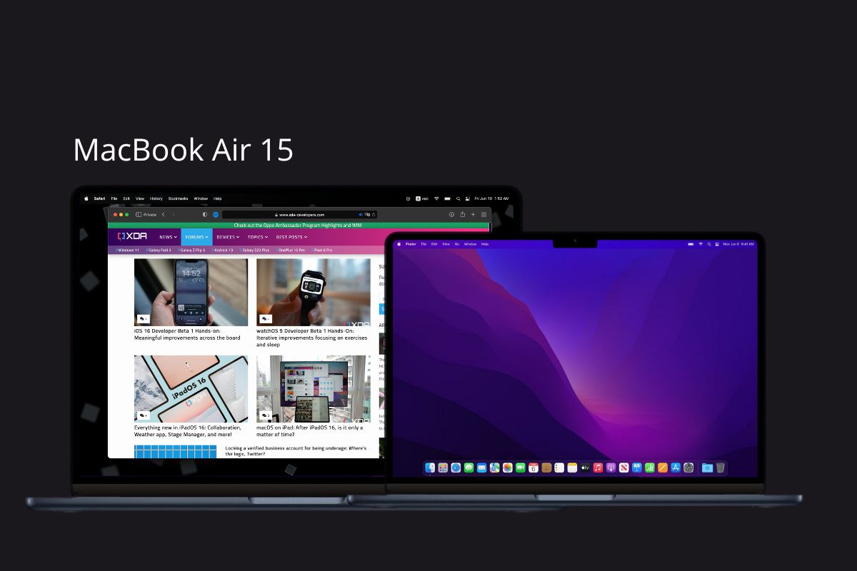 MacBook Air 15 with the XDA homepage