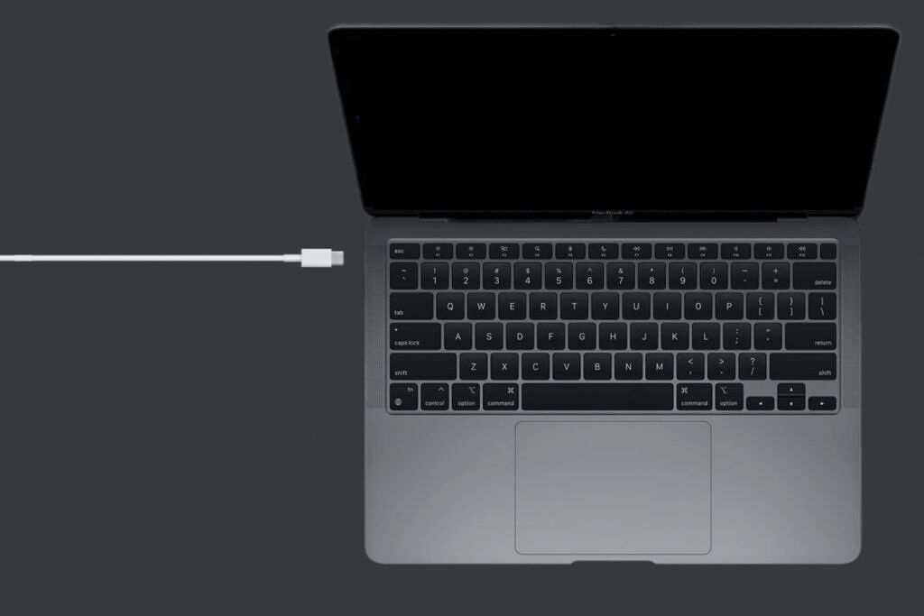 The MacBook Pro 13 (2022) model has a USB Type-C power port