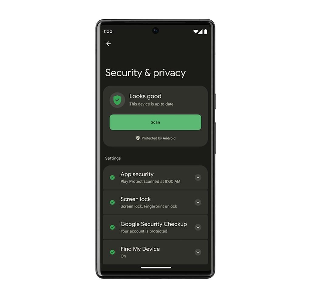 Security and Privacy page in Android 13