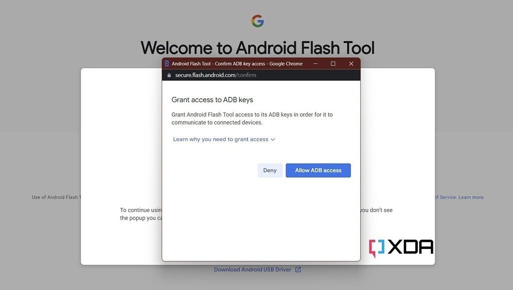Android Flash Tool ADB access prompt
