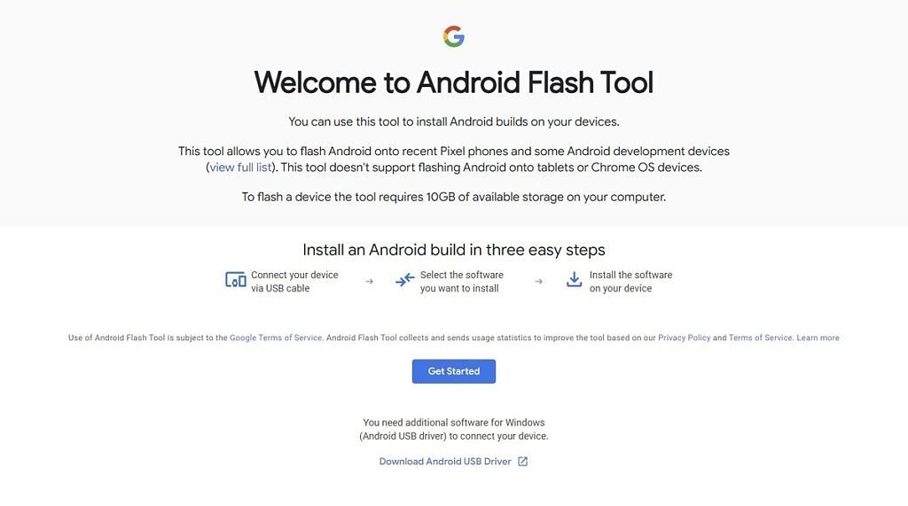 Android Flash Tool website