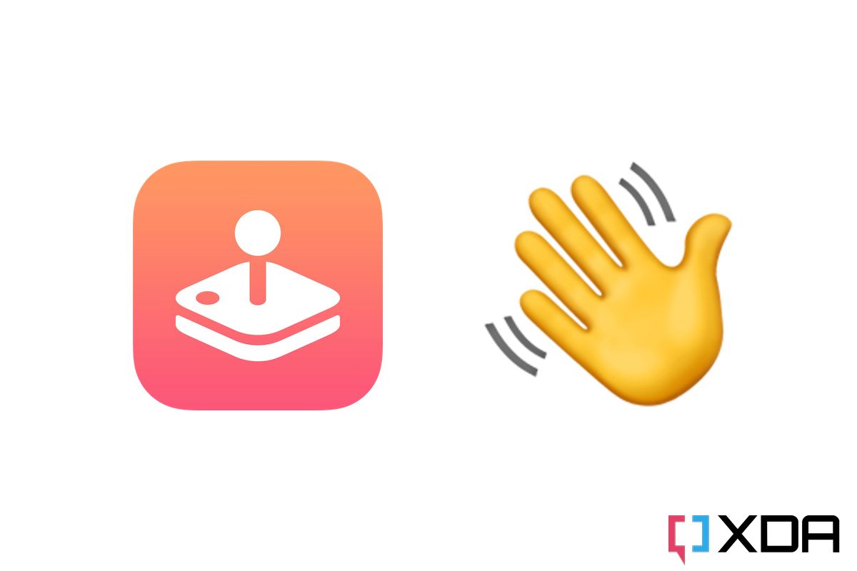 Apple Arcade icon next to waving hand emoji