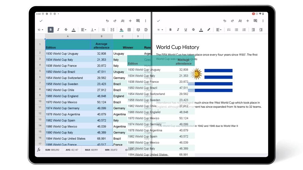 Screenshot of drag and drop from Google Sheets to Google Doc.