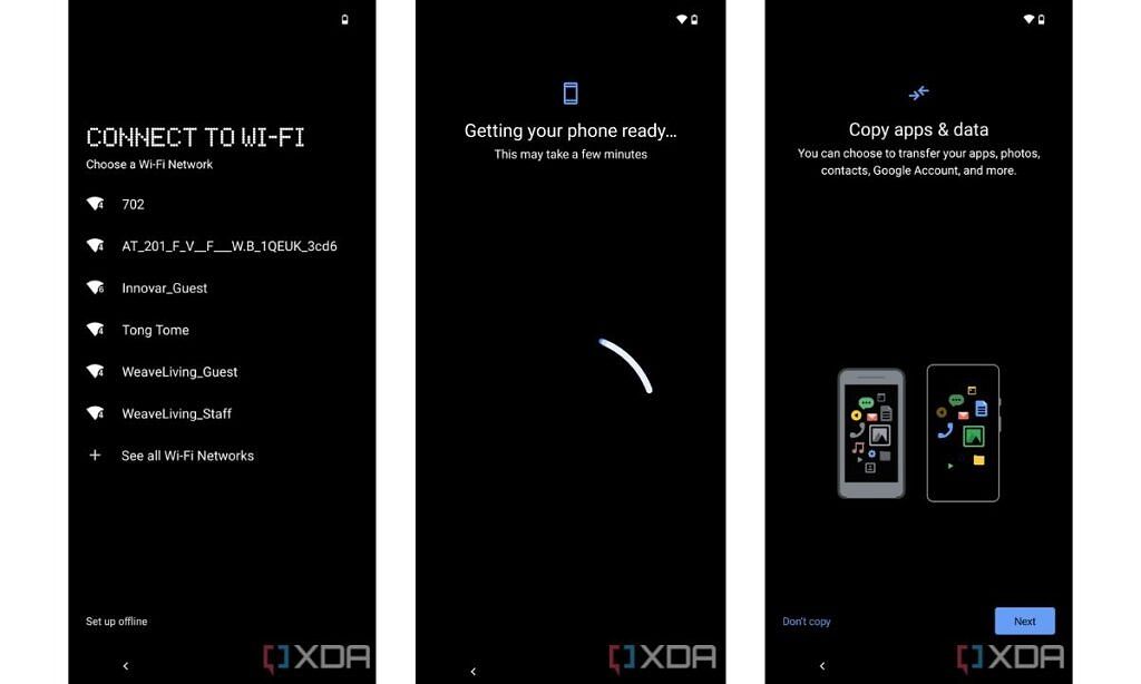 Screenshots showing the setup process of the Nothing Phone 1