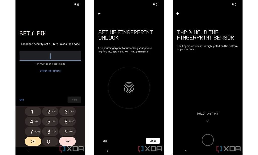 Screenshots showing the setup process of the Nothing Phone 1