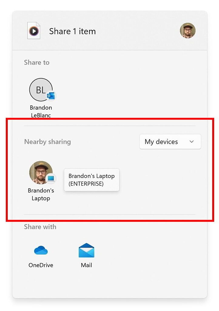 Screenshot of Nearby sharing Windows 11 with UDP discovery enabled
