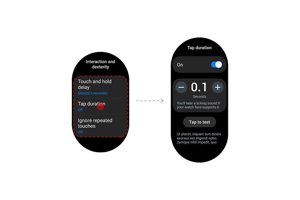 One UI Watch 4.5 accessibility features for touch input customization