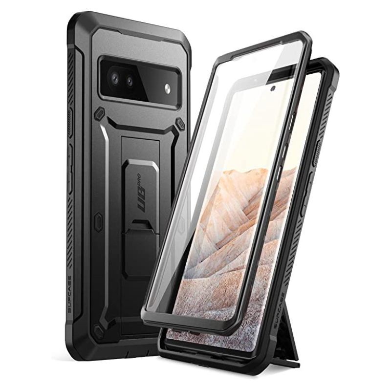 The SUPCASE Unicorn Bettle Pro series case offers a great deal of protection to the Pixel 6a. The case itself is made out of multi-layered TPU and polycarbonate materials, making it great for protecting the phone. This particular case also comes with a built-in screen protector and a kickstand that lets you set up the phone on a flat surface for hands-free usage.