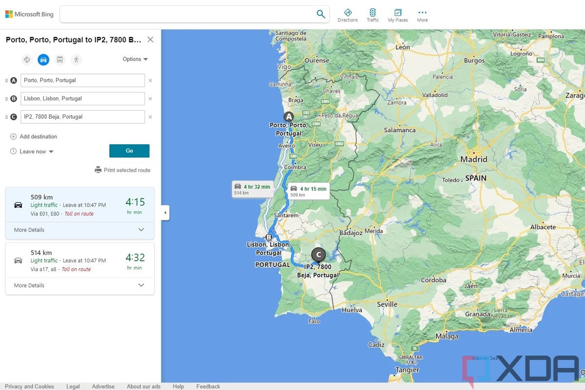 Screenshot Of Bing Maps Distance Calculation 
