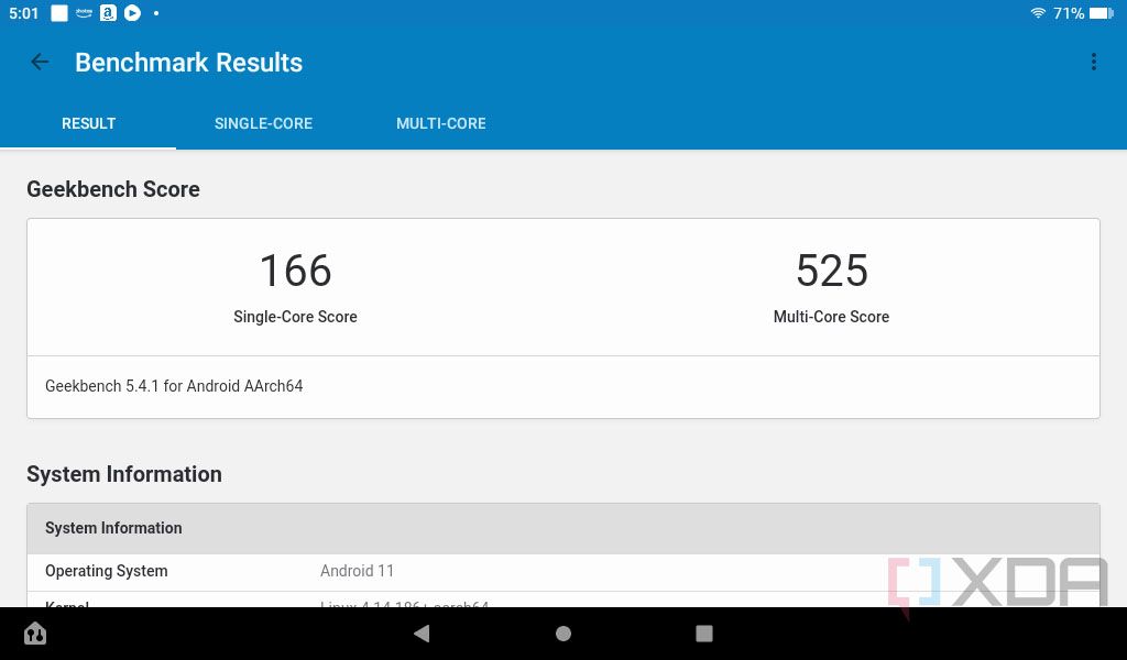 Geekbench scores on the Fire 7 tablet are not good.