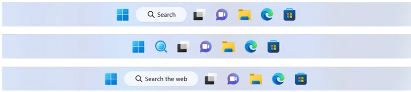 Examples of what the search button might look like on the Windows 11 taskbar