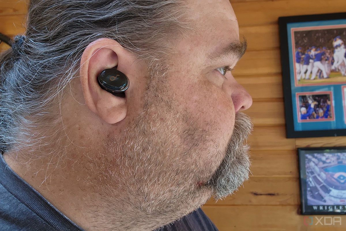 Man wearing Soundcore Liberty 3 Pro earbuds