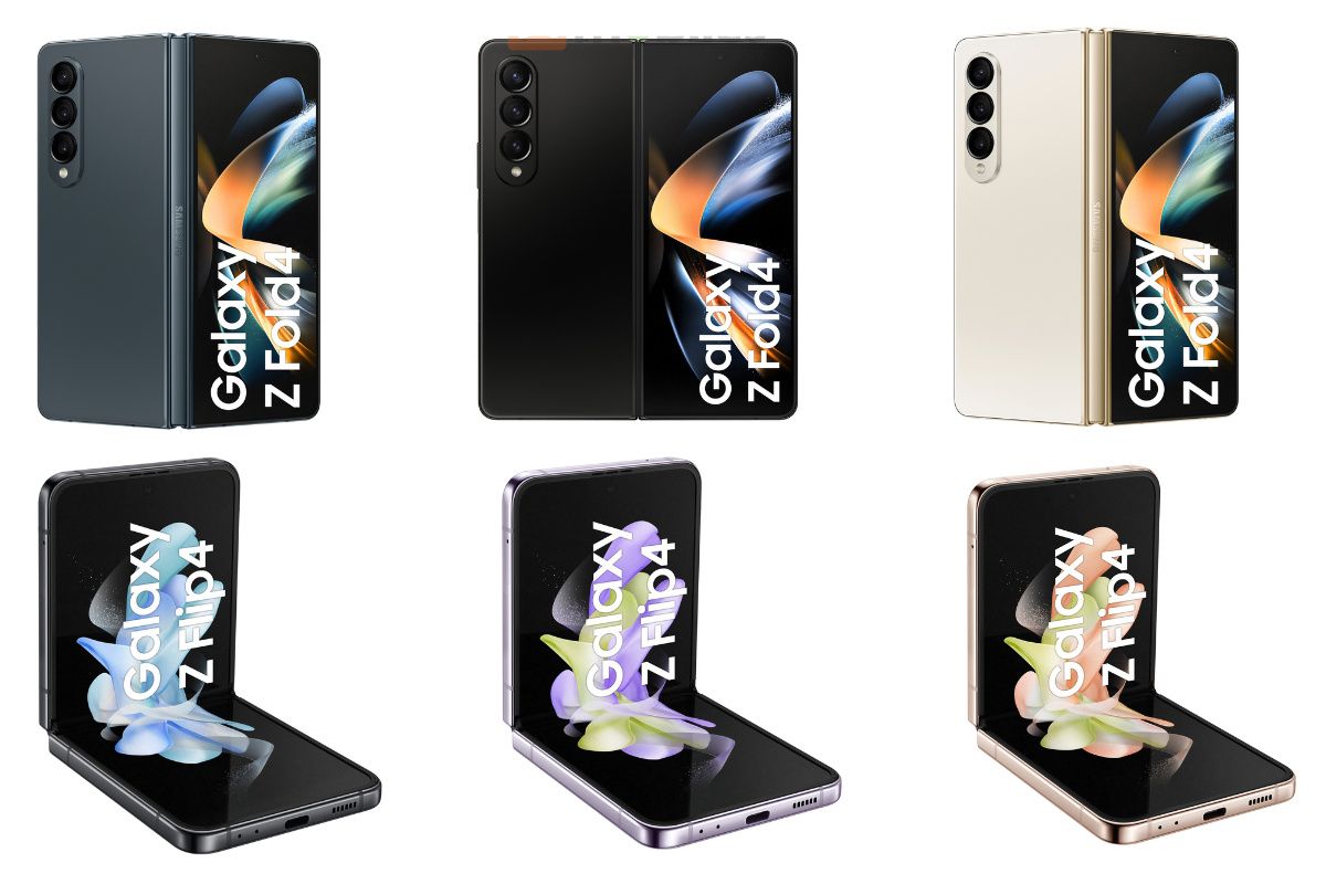 The Samsung Galaxy Z Fold 4 and Z Flip 4 shown off in an array of colors