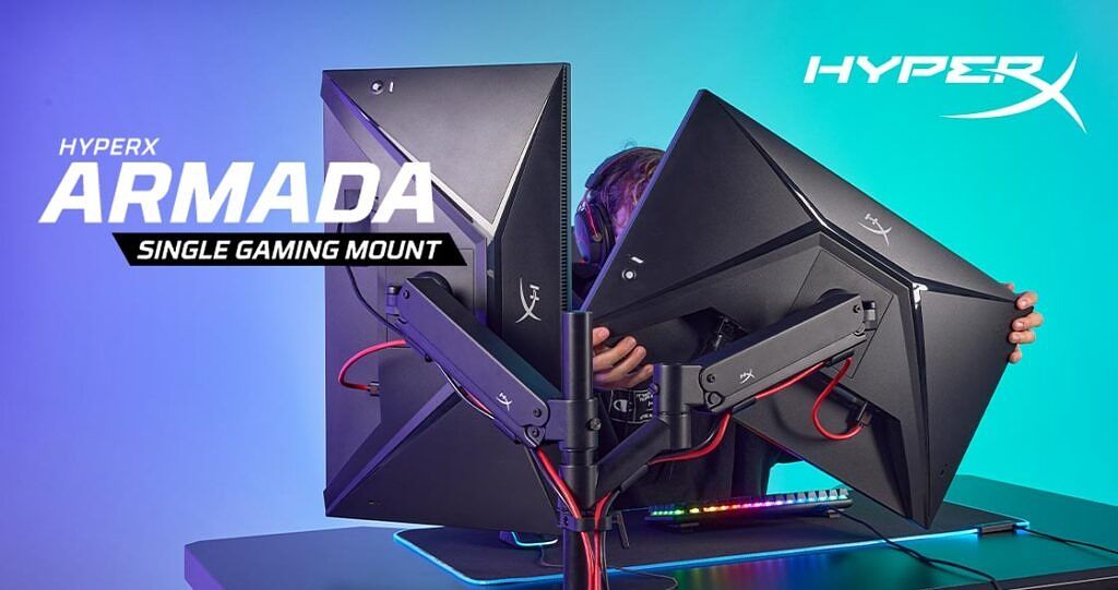 HyperX Armada Single Gaming Mount with two monitors mounted on two arms