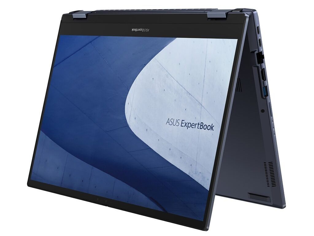 An Asus ExpertBook B5 Flip laptop in tent mode
