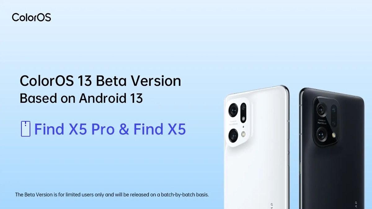 ColorOS 13 public beta recruitment banner for Oppo Find X5 and Find X5 Pro.