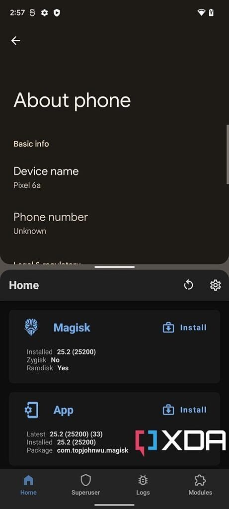 Google Pixel 6a rooted with Magisk