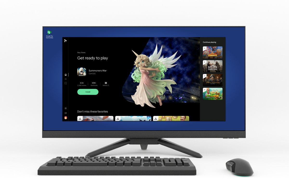 A desktop PC running the Google Play Games beta for Windows