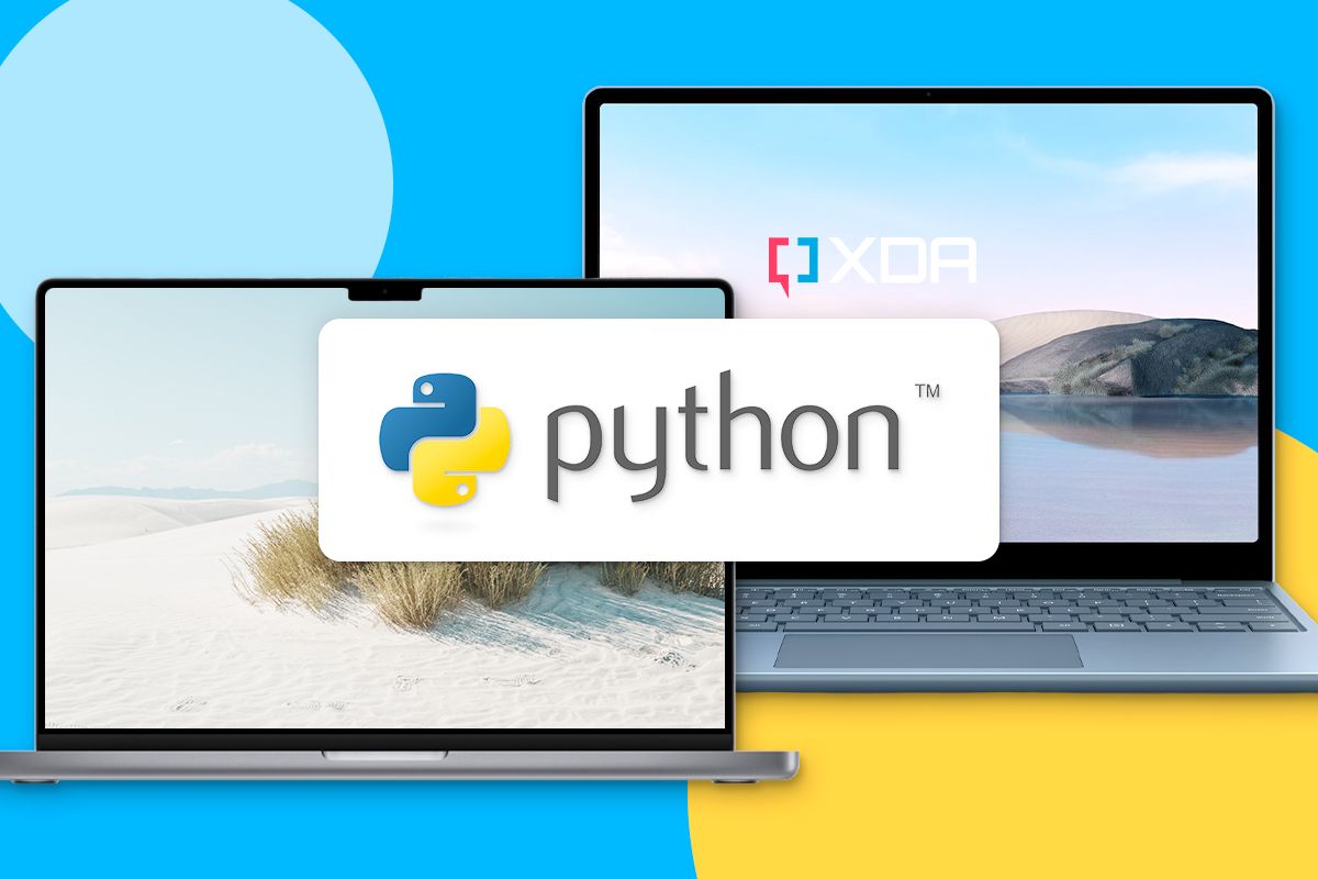 Two laptops with a banner stating Python
