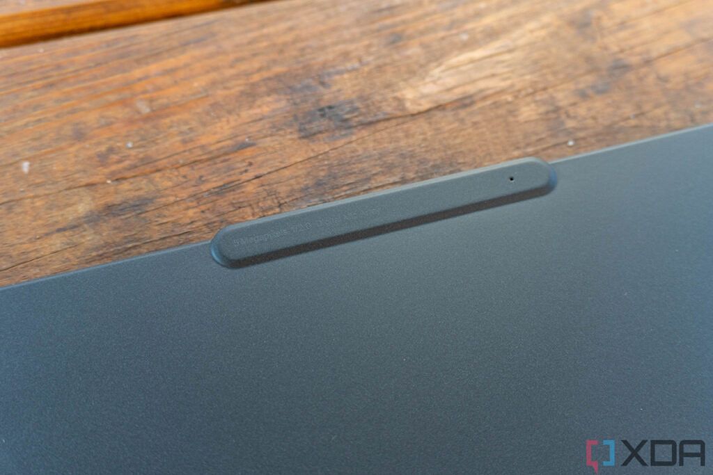 Close up of tab on ThinkPad lid