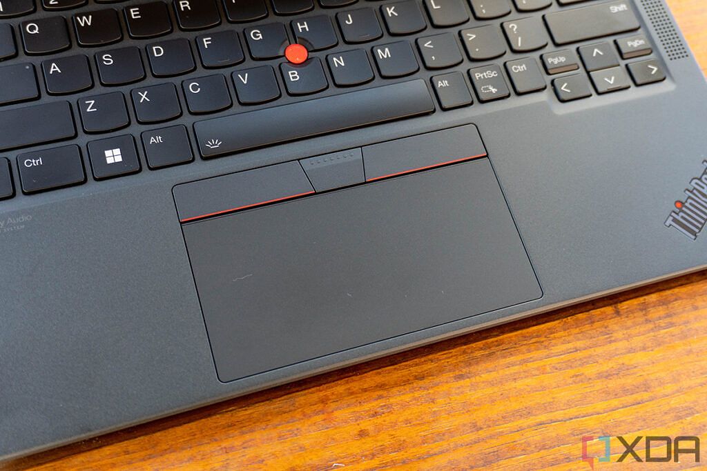Close-up of ThinkPad touchpad and TrackPoint