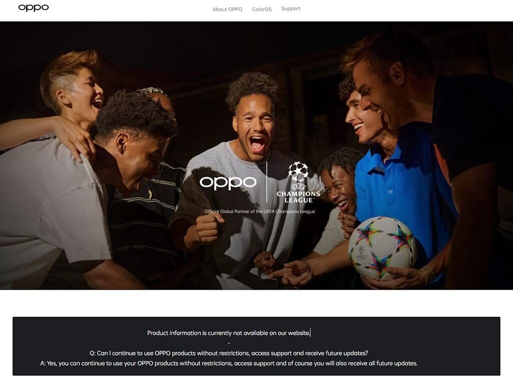 Screenshot of Oppo's German website.
