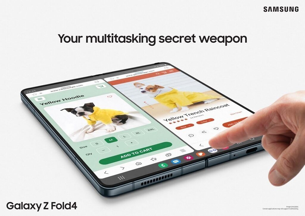 Samsung Galaxy Z Fold 4 multitasking promotional image.