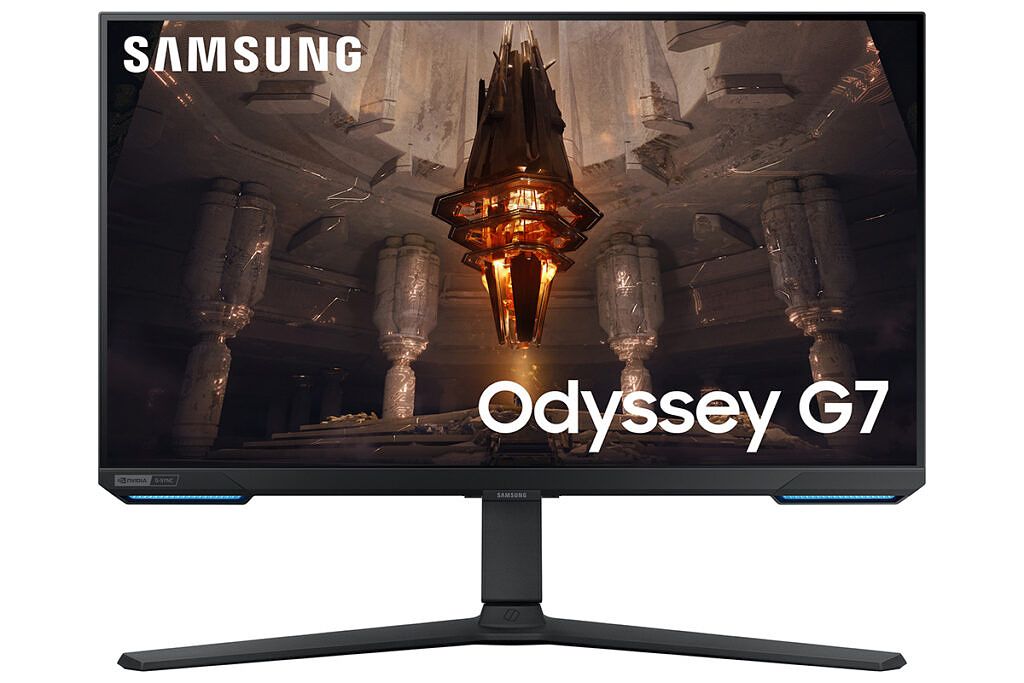 Samsung Odyssey G70B on white background.