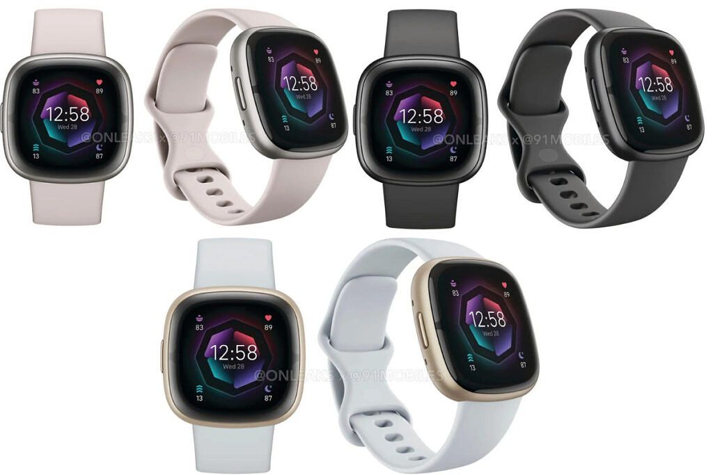 fitbit sense 2 in black pink and white