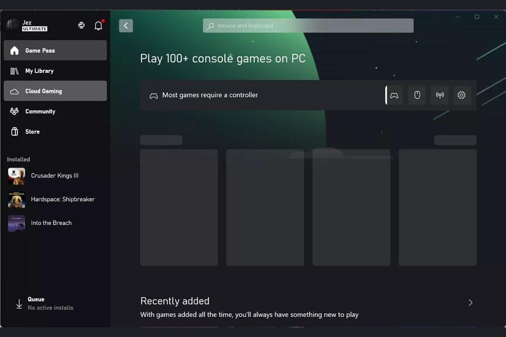 Xbox Game Pass with Keyboard and Mouse icons