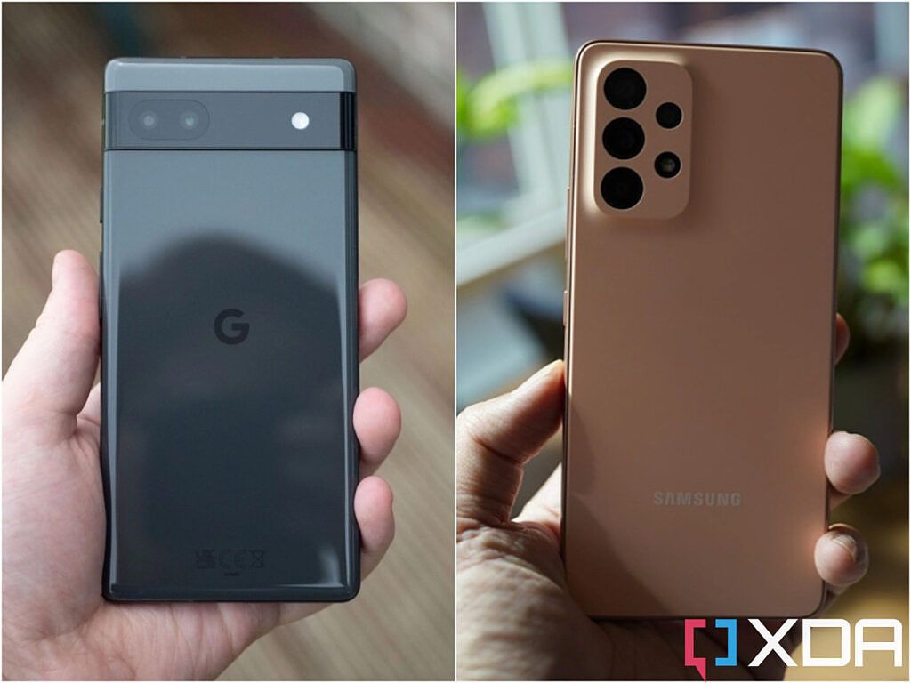 pixel 6a and galaxy a53 in the hand 