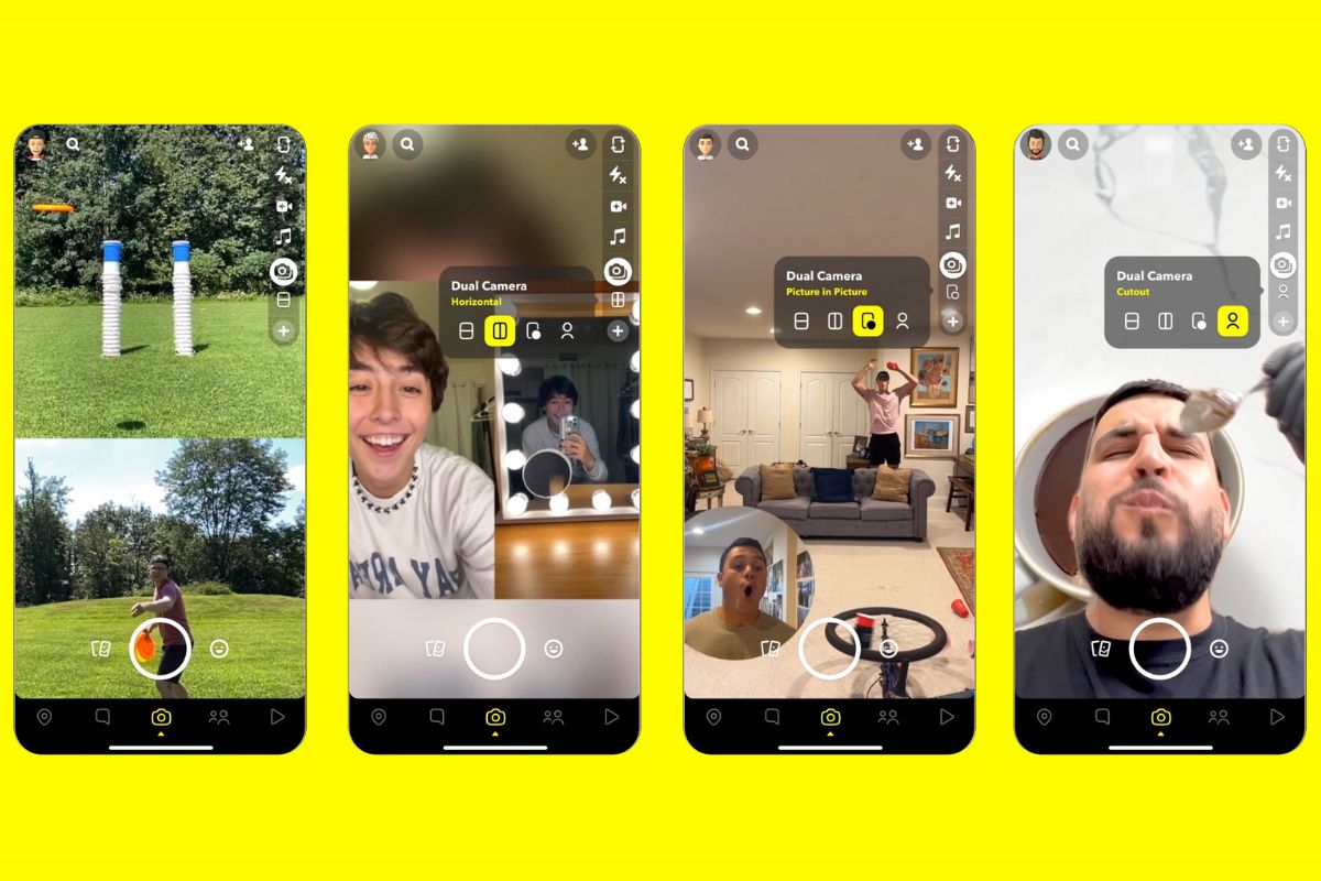 Snapchat Dual Camera with different viewing modes in action.