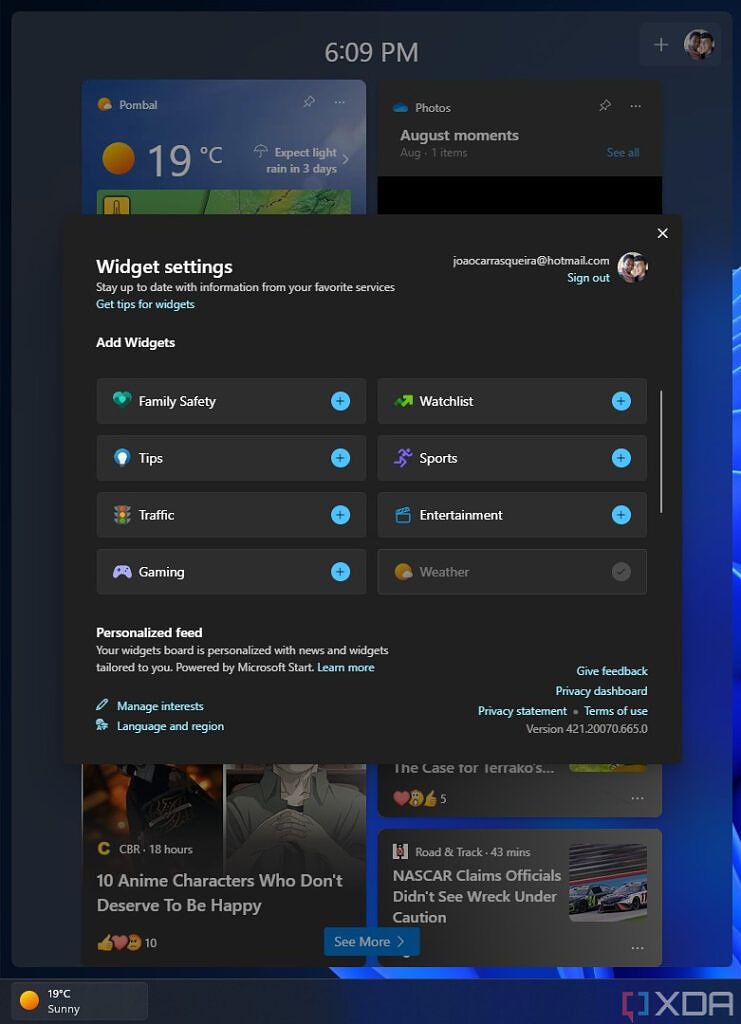 Screenshot of the Widgets panel showing the menu for adding new widgets
