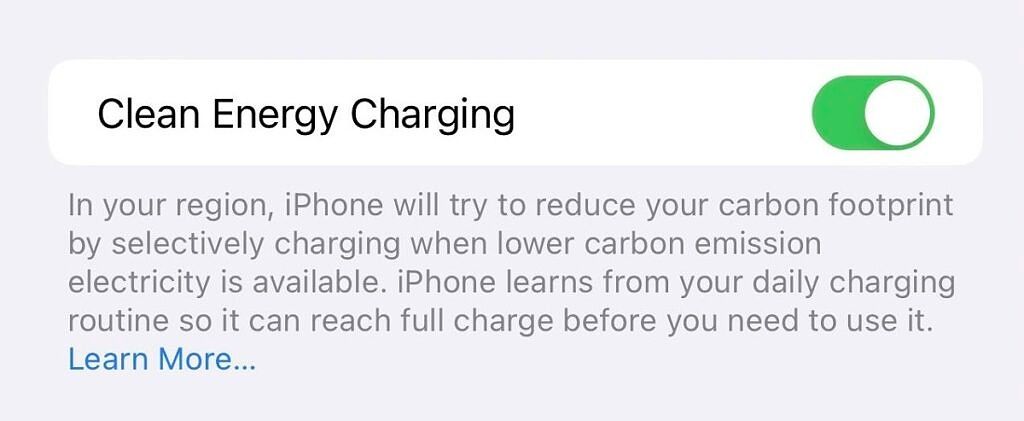 Clean Energy Charging on iOS 16.1 beta 1