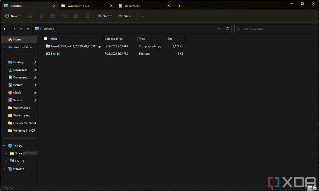 Screenshot of the File Explorer in Windows 11, showing tthree tabs at the top of the window