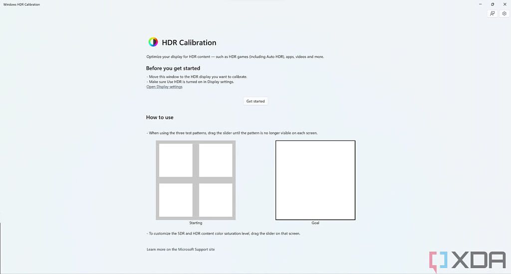 Screenshot of launch page of the Windows HDR Calibration app